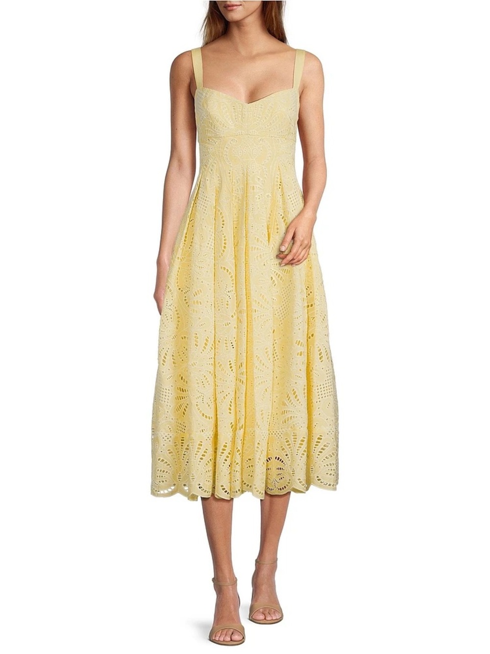 Antonio Melanie Jayden Eyelet Yellow Midi Dress sz 14